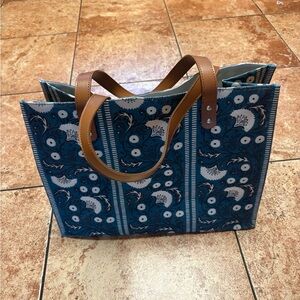 Floral Blue and Brown Tote Bag